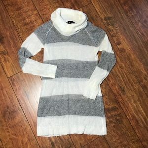 Grey / white striped long cowl neck sweater / dress